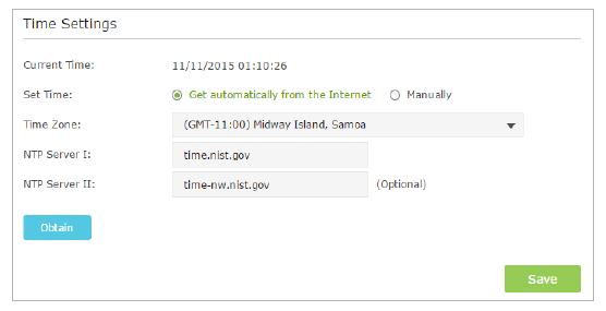 In the Set Time field, select Get automatically from the Internet.
