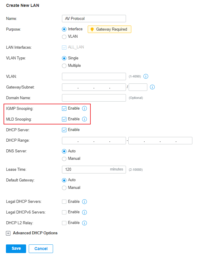 The new LAN configuration page on Omada Controller.