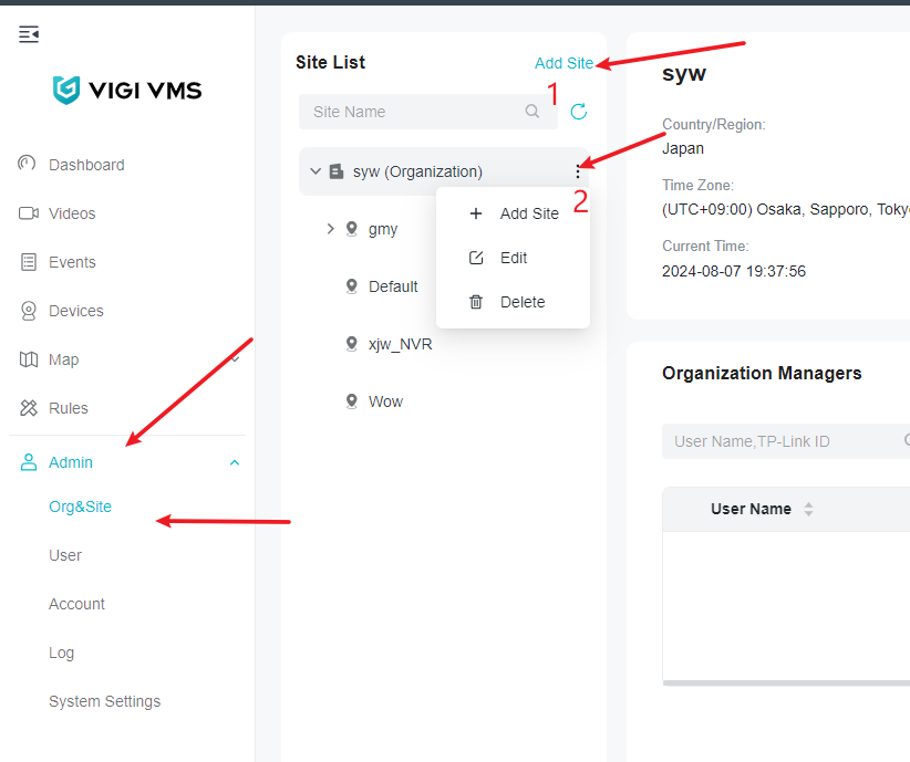 The location of the Org&Site feature.