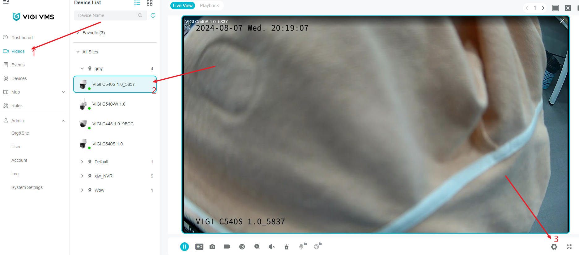 The location of the setting button on the video page.