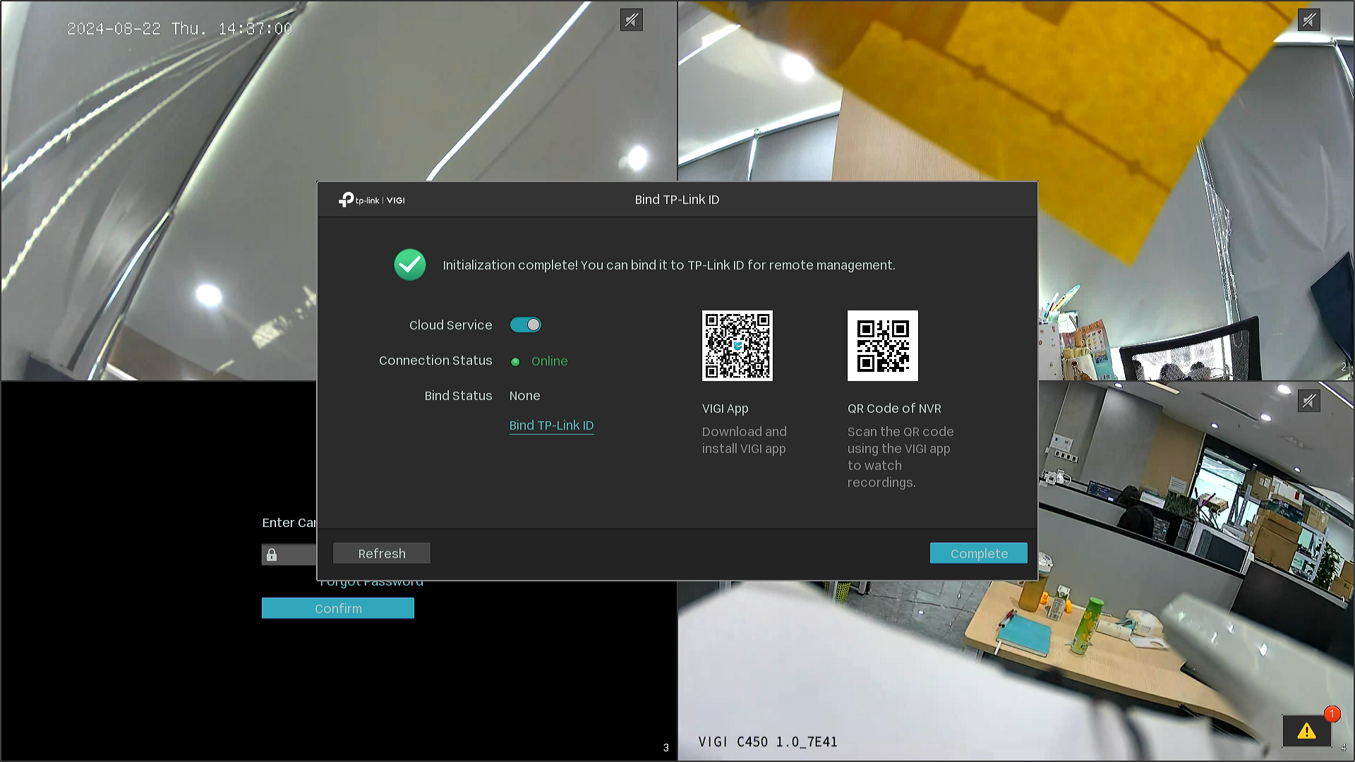 The TP-Link ID setting page of the VIGI NVR.