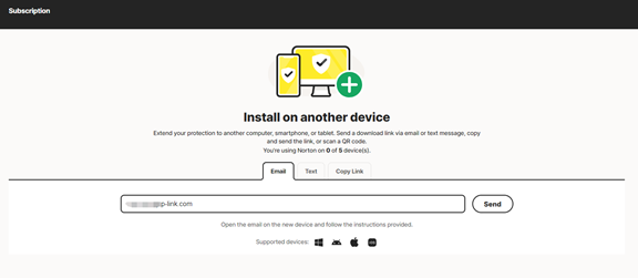 Display the methods to install Norton product on another device for protection.