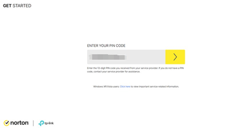 Display where to type in the PIN code. The PIN code input entrance is inside a yellow box in the middle of the page.