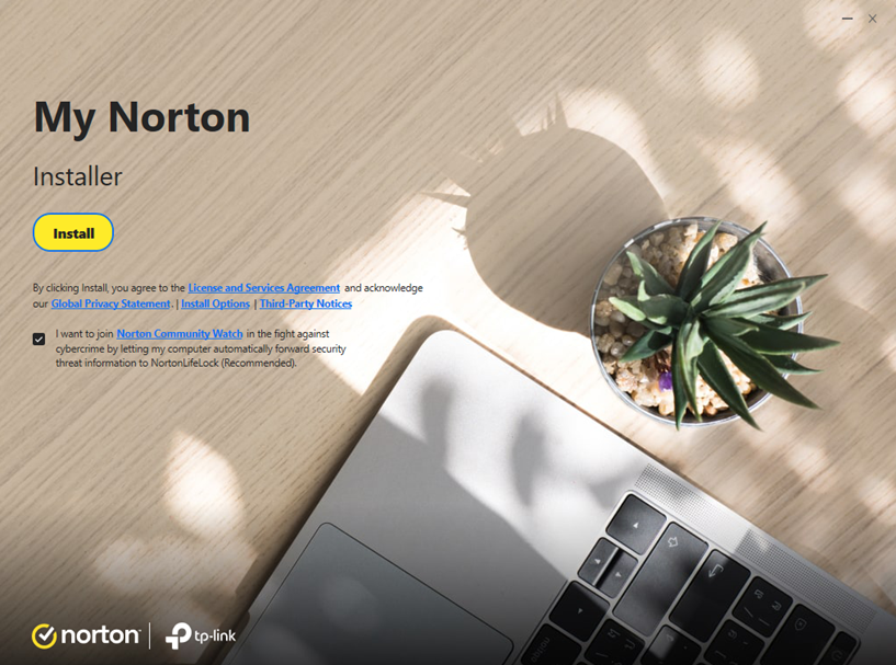 Display the installing status page for Norton product.