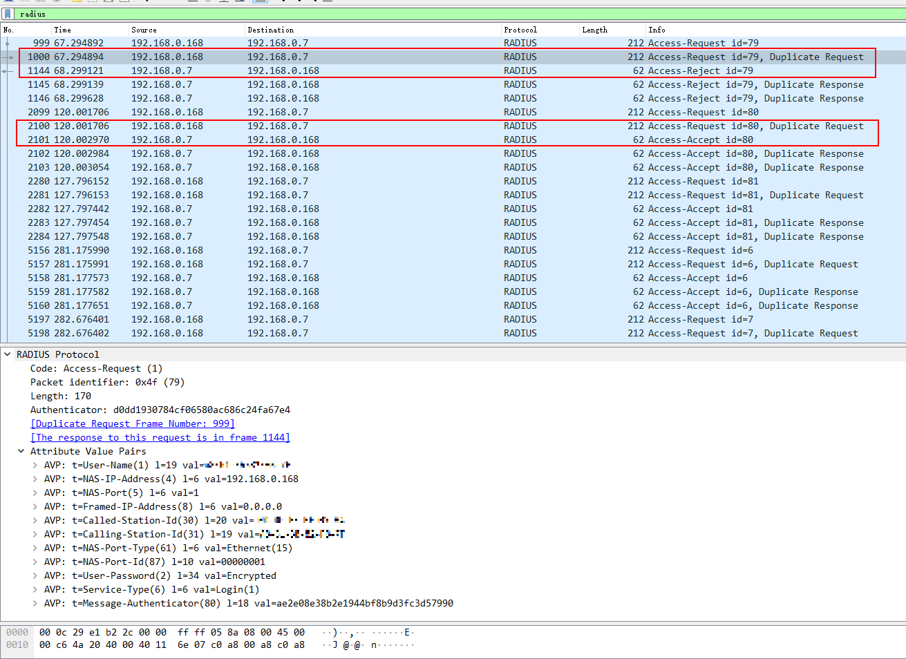 802.1X authentication message interaction process, including request and accept packets.