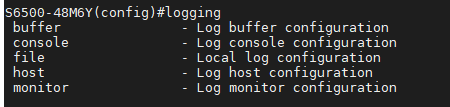 Supported log record types, including buffer, console, file, host, and monitor.