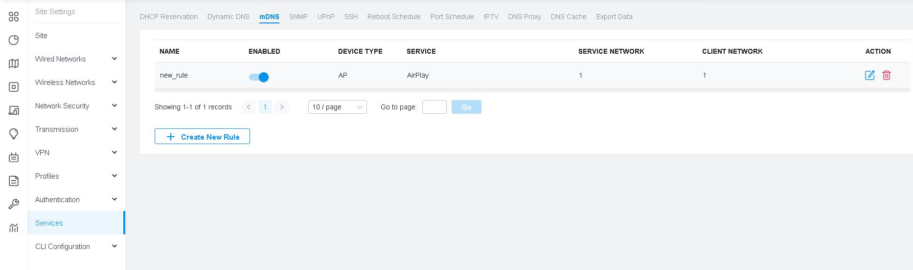 Create a new mDNS rule successfully.