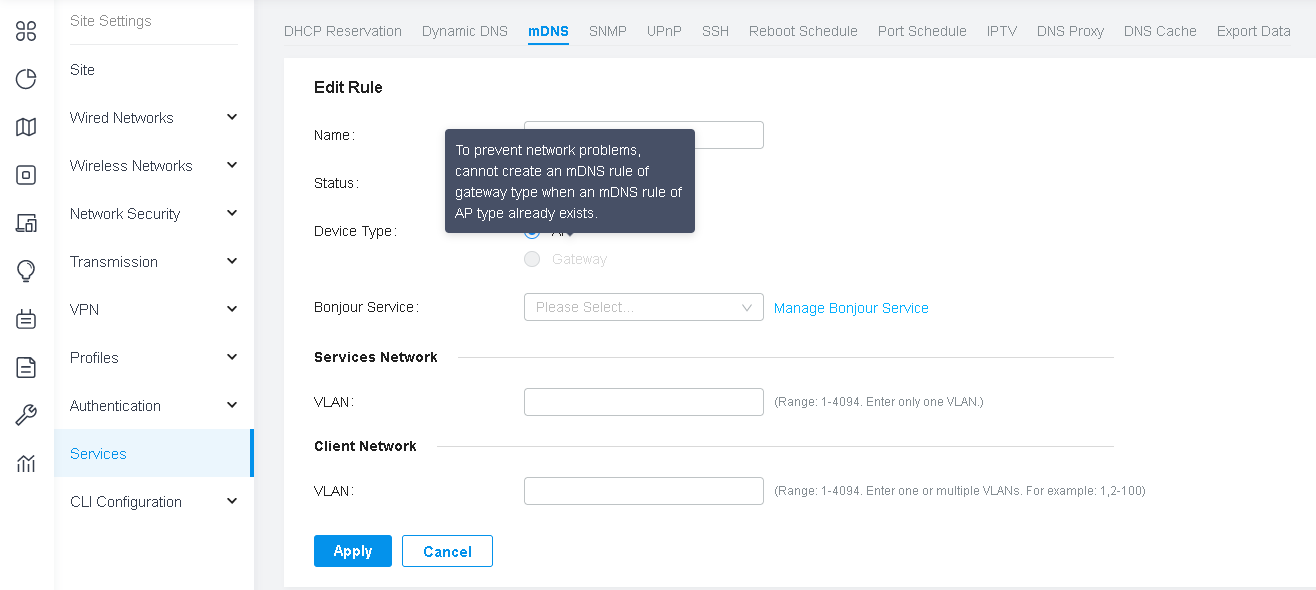 Configuration tip of mDNS between AP and Gateway.