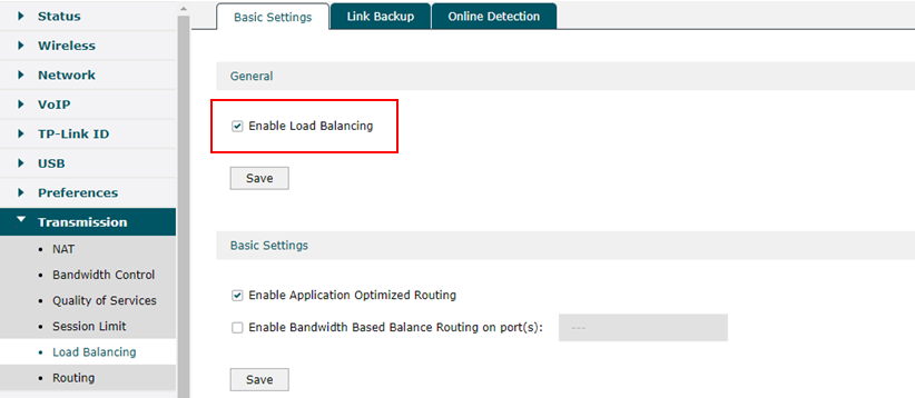 Check whether Load Balancing is enabled in the Omada Gateway’s standalone webpage.