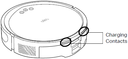 The picture displays Charging contacts on the robot vacuum.