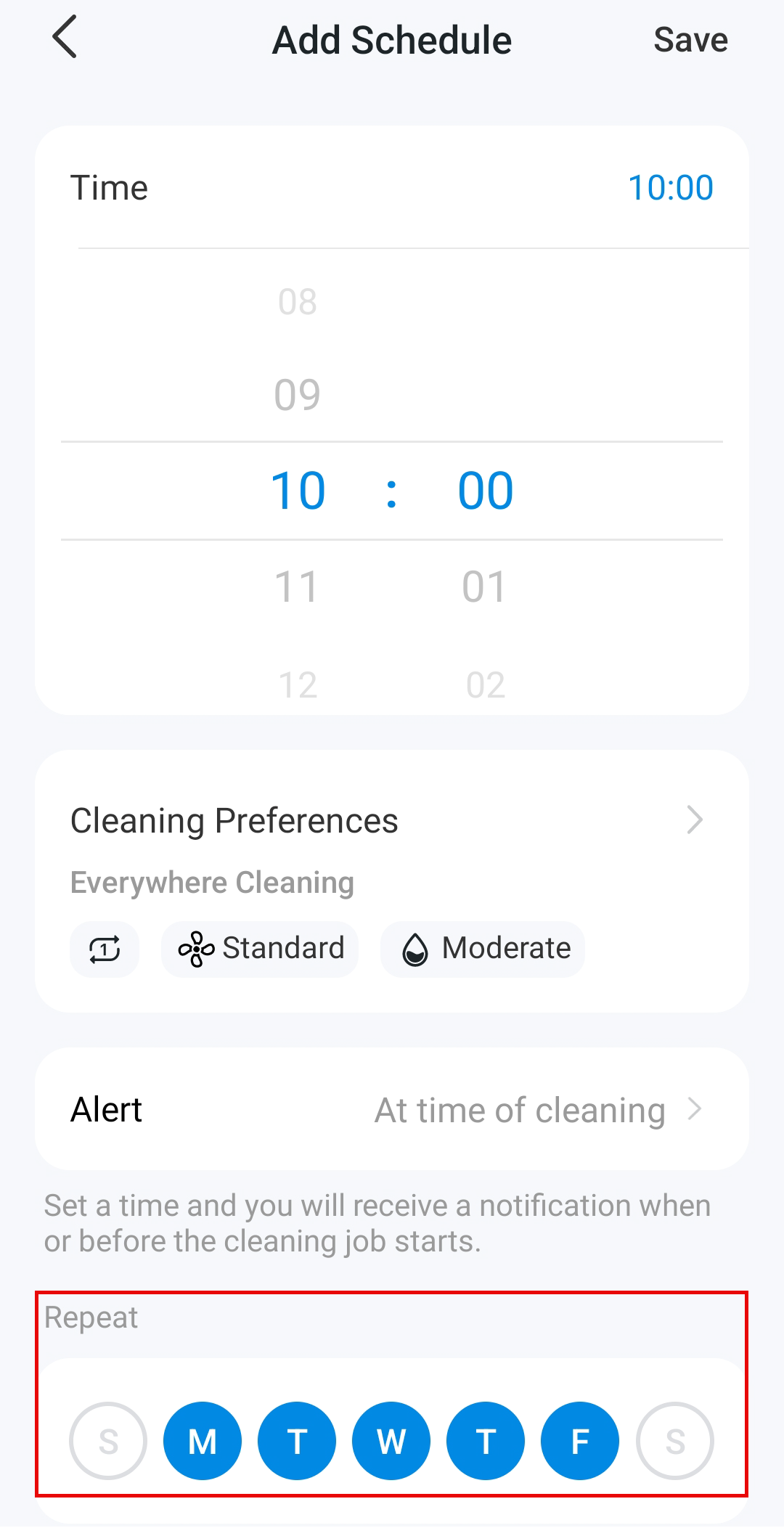 Display the Repeat setting position in the app.