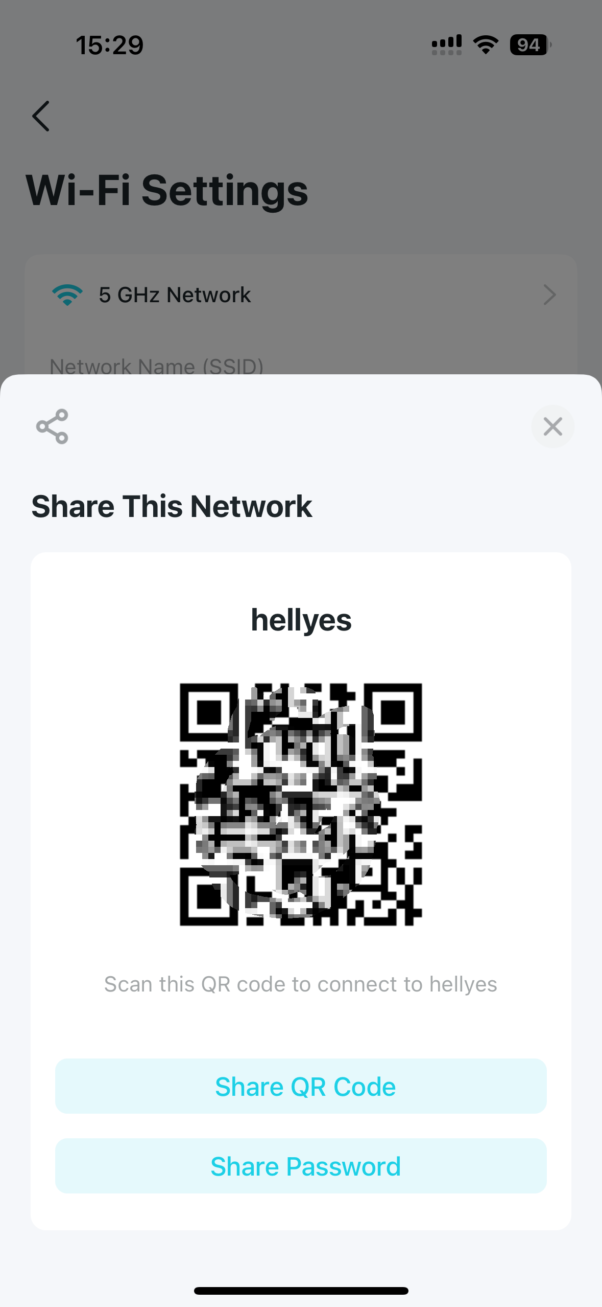 Display the QR code page when clicking on the Share button.