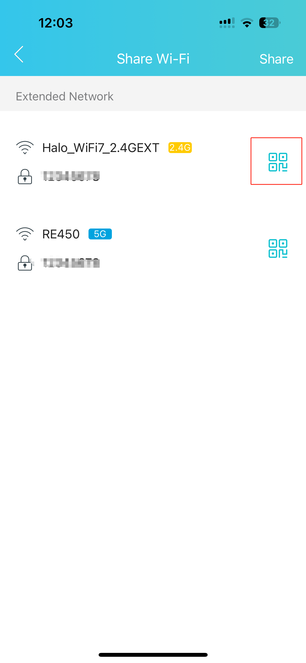 Muestra la posición del código QR en la aplicación.