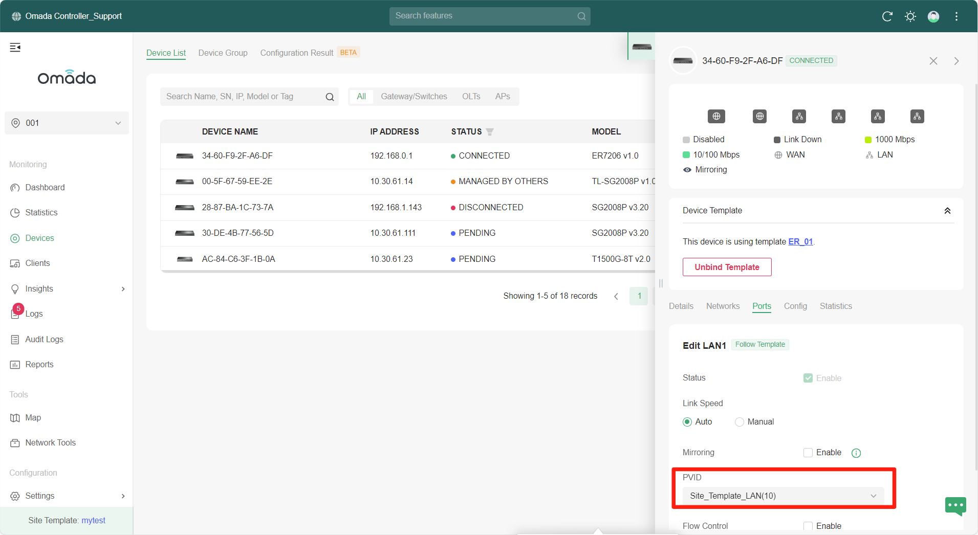 Alt text: Display the device settings in the properties window in the actual site.