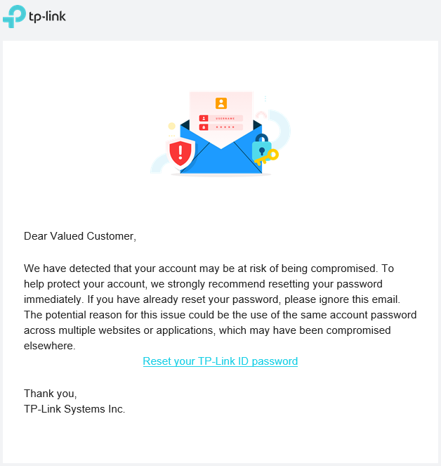 The content of the “Potential Vulnerabilities Detected in Your Account” email.