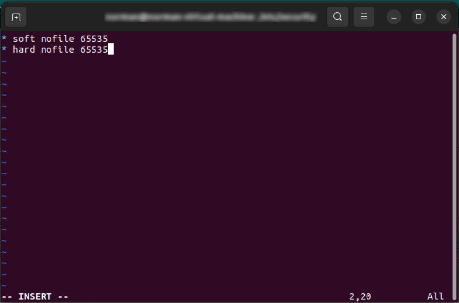 Edit the maximum of open files in Linux system. Edit the file limits.conf.