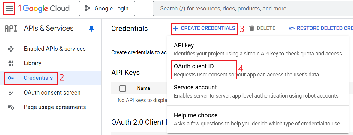 Create Oauth client ID