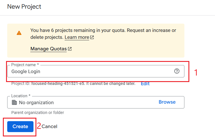 Create a new project in Google Cloud.