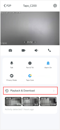 Display the Playback & Download button under device live view page.