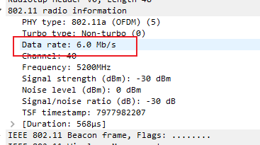 Display the beacon frame’s data rate.