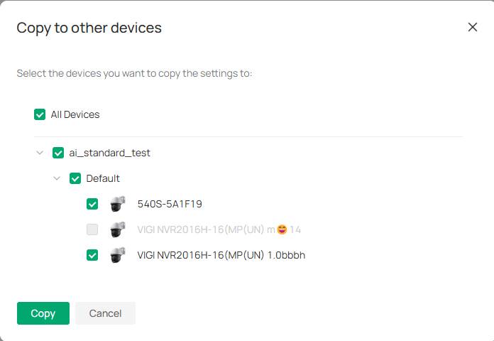 Select the devices to which you want to copy the settings.