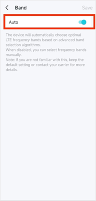 Deco app’s "Band" page, showing options to turn on Auto or turn off Auto.