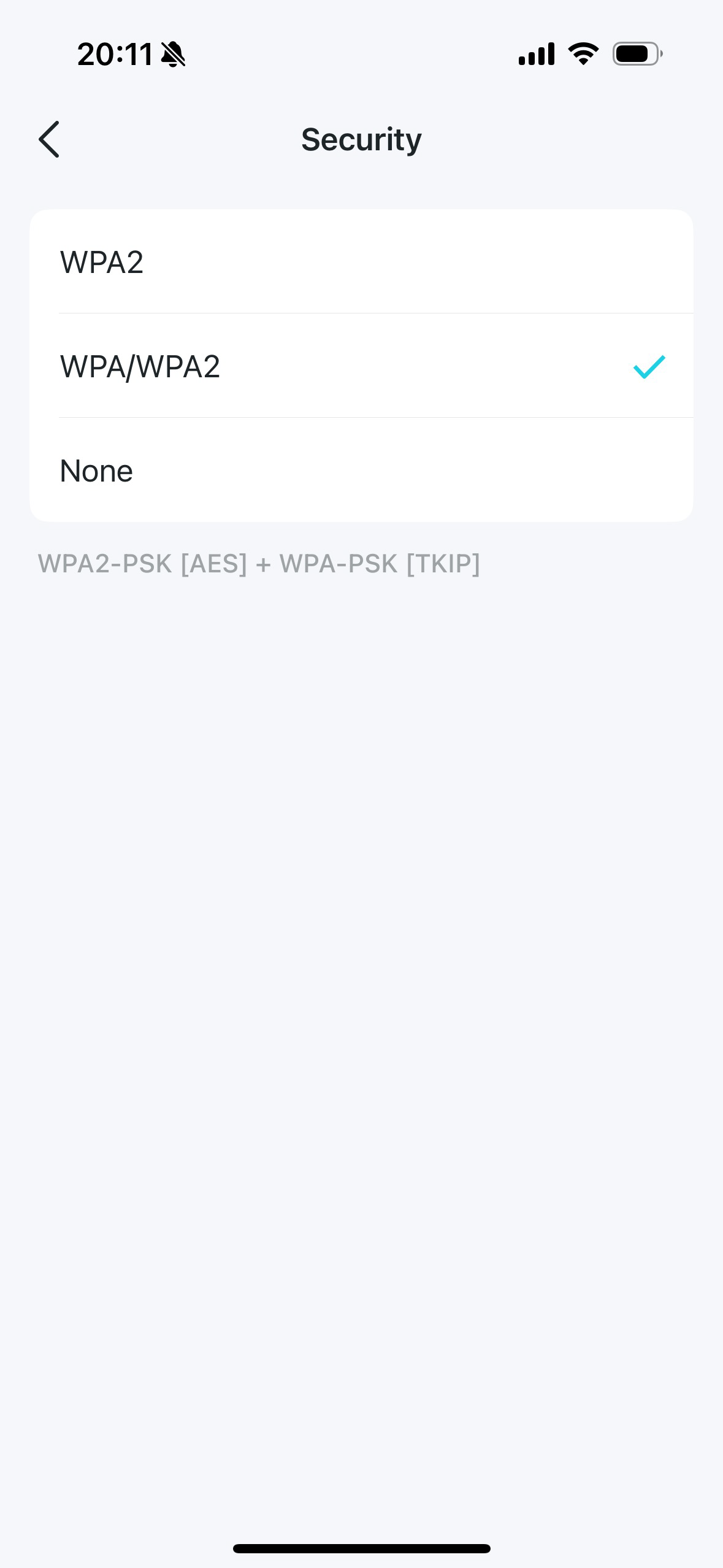 Display the Security settings page.