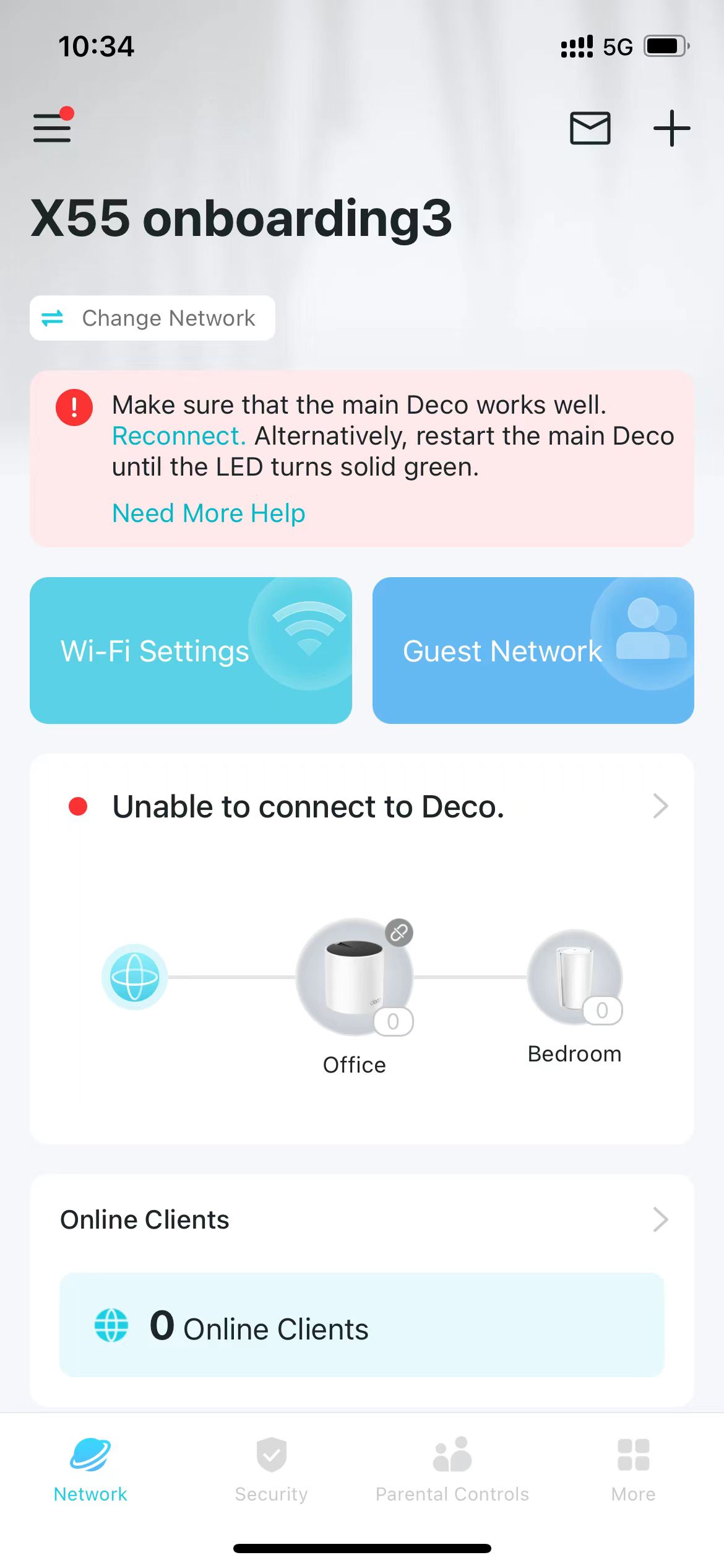 Display the error message "Unable to connect to Deco" on Deco App.