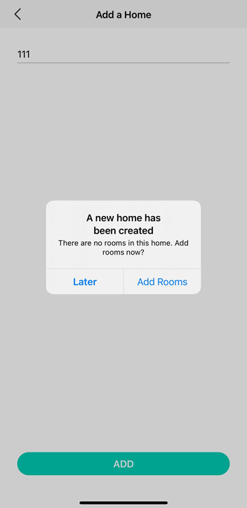 Display a pop-up window where we can choose to add rooms now or add them later.