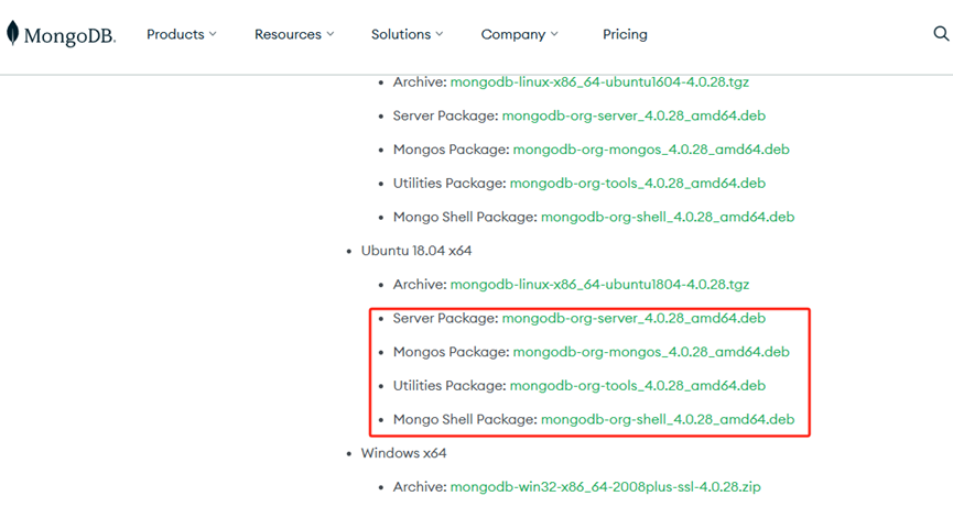Download MongoDB v4.0 dpkg installation package.