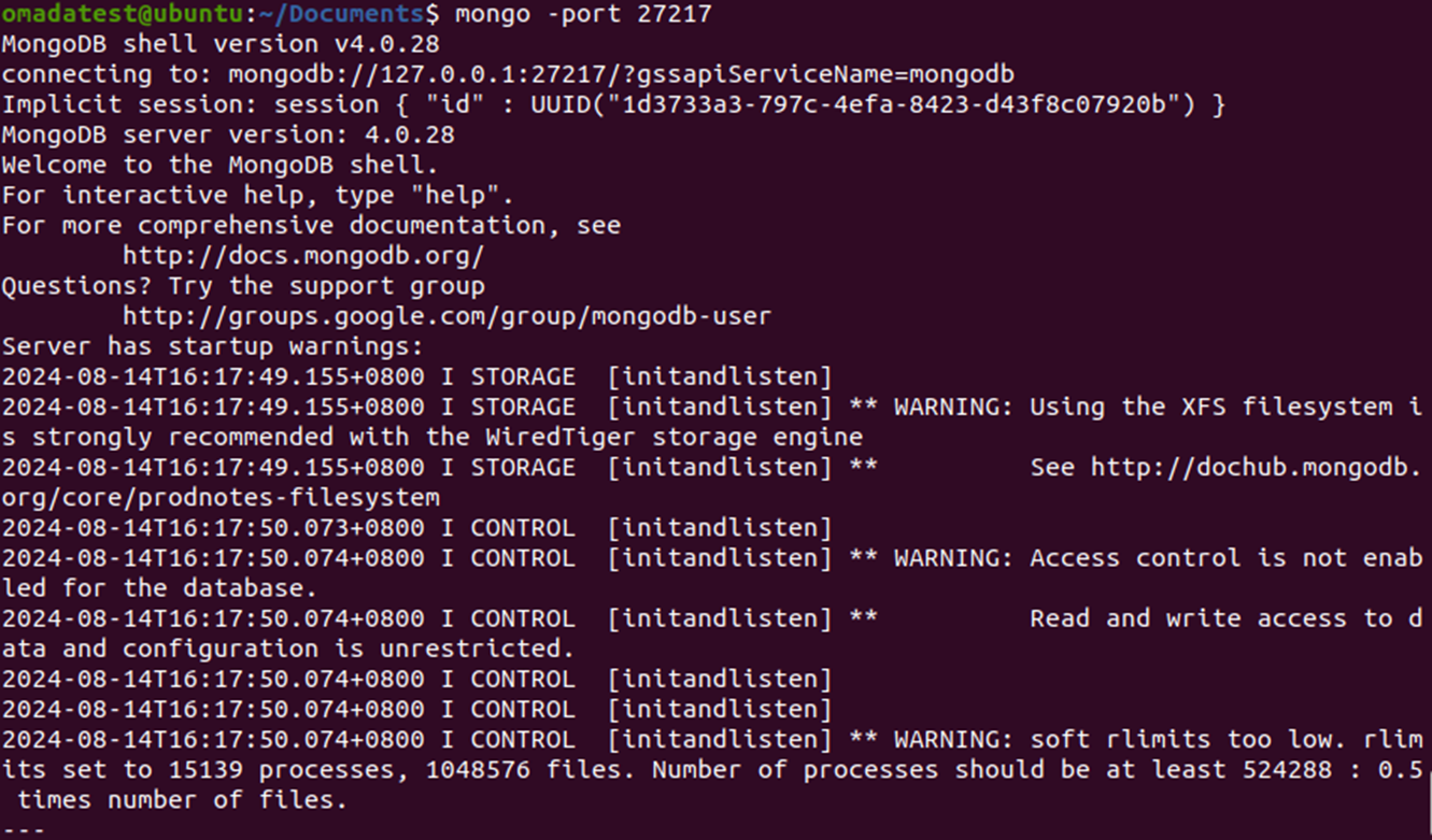 Starts command mode of MongoDB with port 27217.