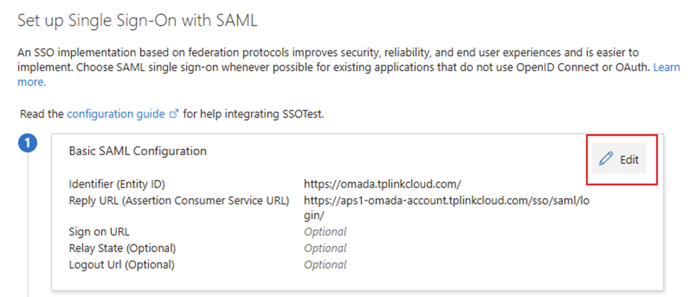 Click the first part to edit the Basic SAML Configuration, including Entity ID and the Reply URL, which are the most essential parts.