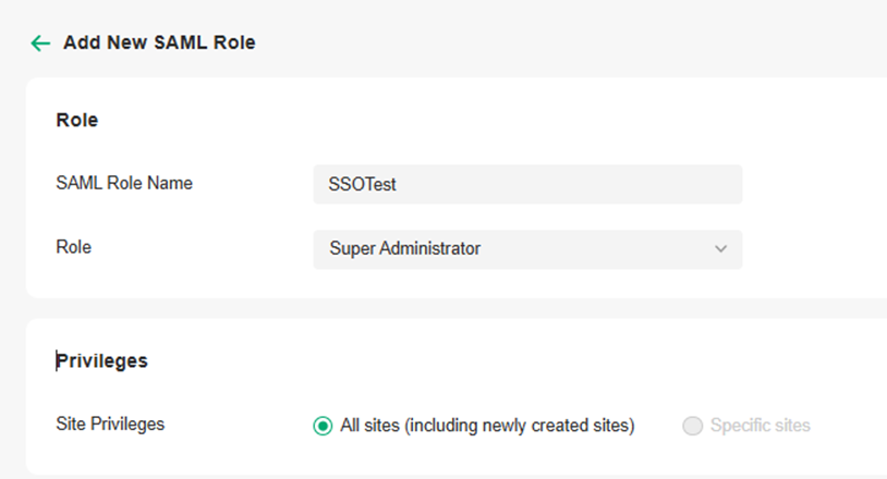 Set SAML Role name and privilege.