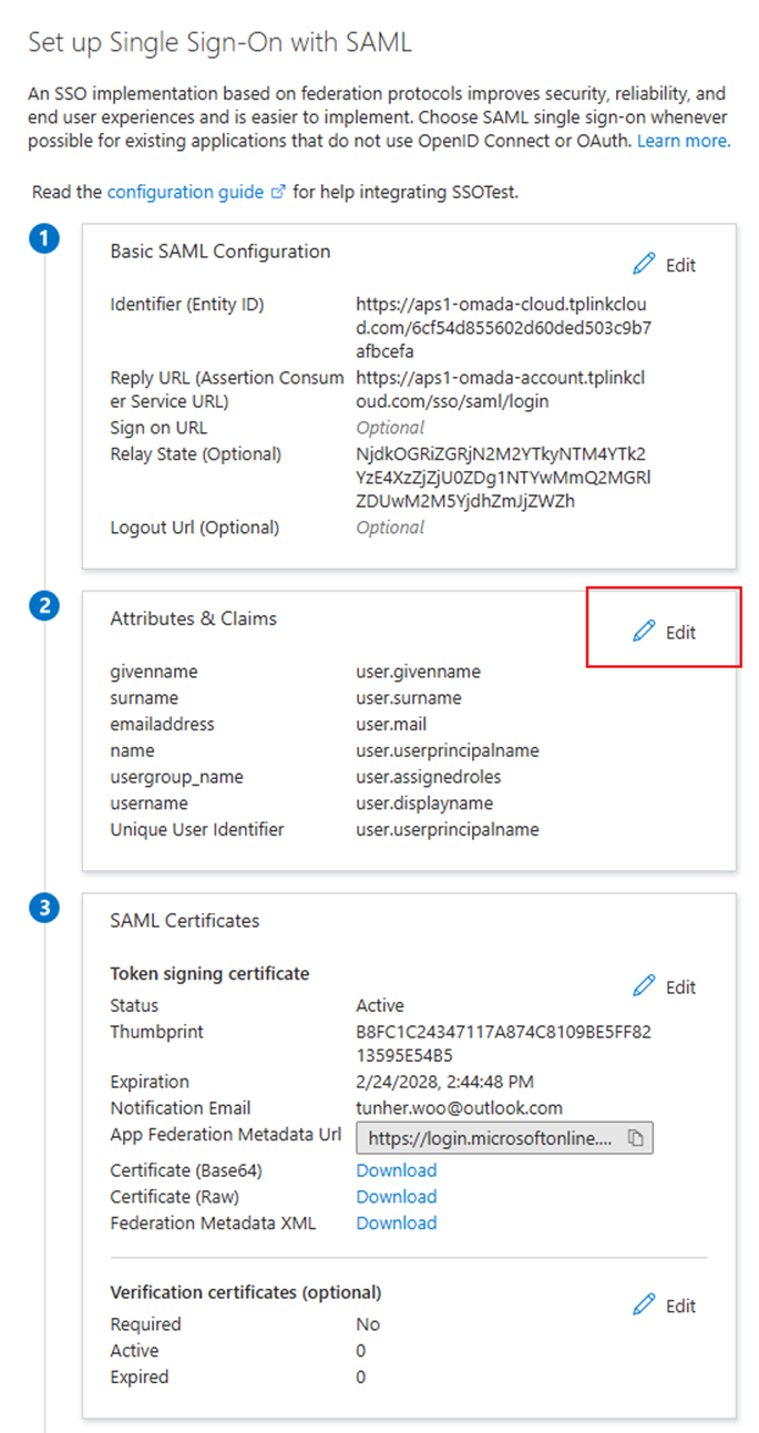 Go to the second part of these SSO settings and edit the Attributes & Claims.
