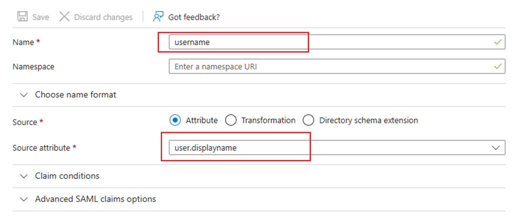 Add the Attribute username; parameters should be inputted as the sample.