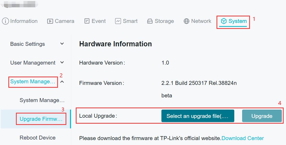 Display another path to upgrade camera's firmware in its configuration page