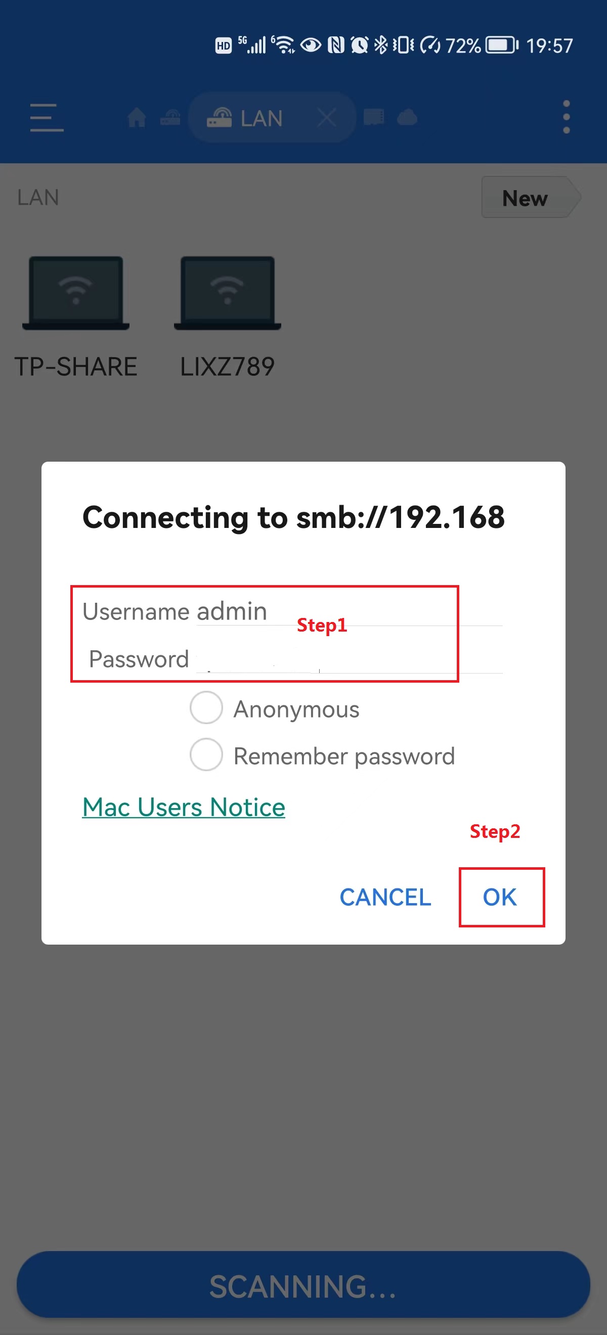 Type the username and password to log in.